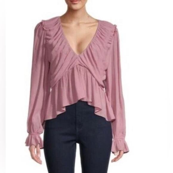 Free People Tops - Free People Daia Dusty pink v-neck ruffle bell sleeve blouse Women’s Size M NWT